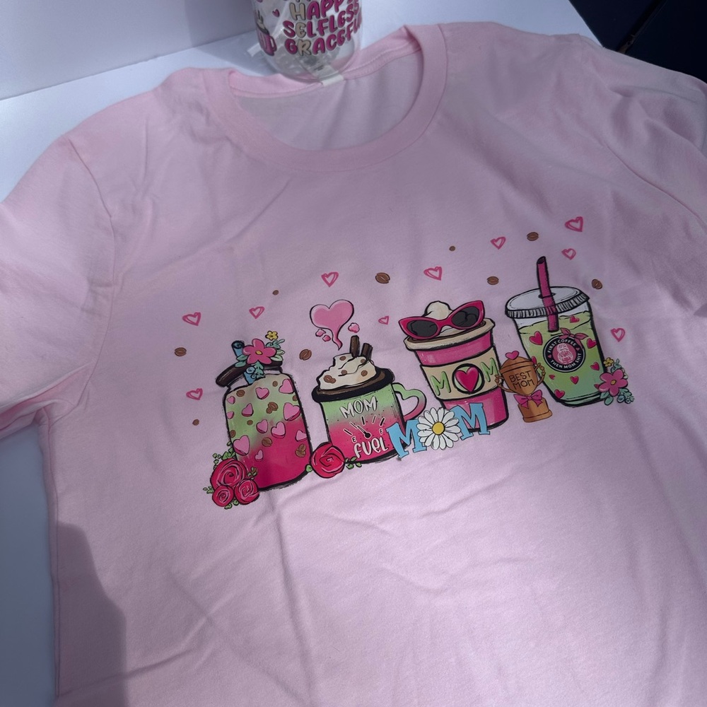 Pink Graphic T-Shirt with Fun Drink Design